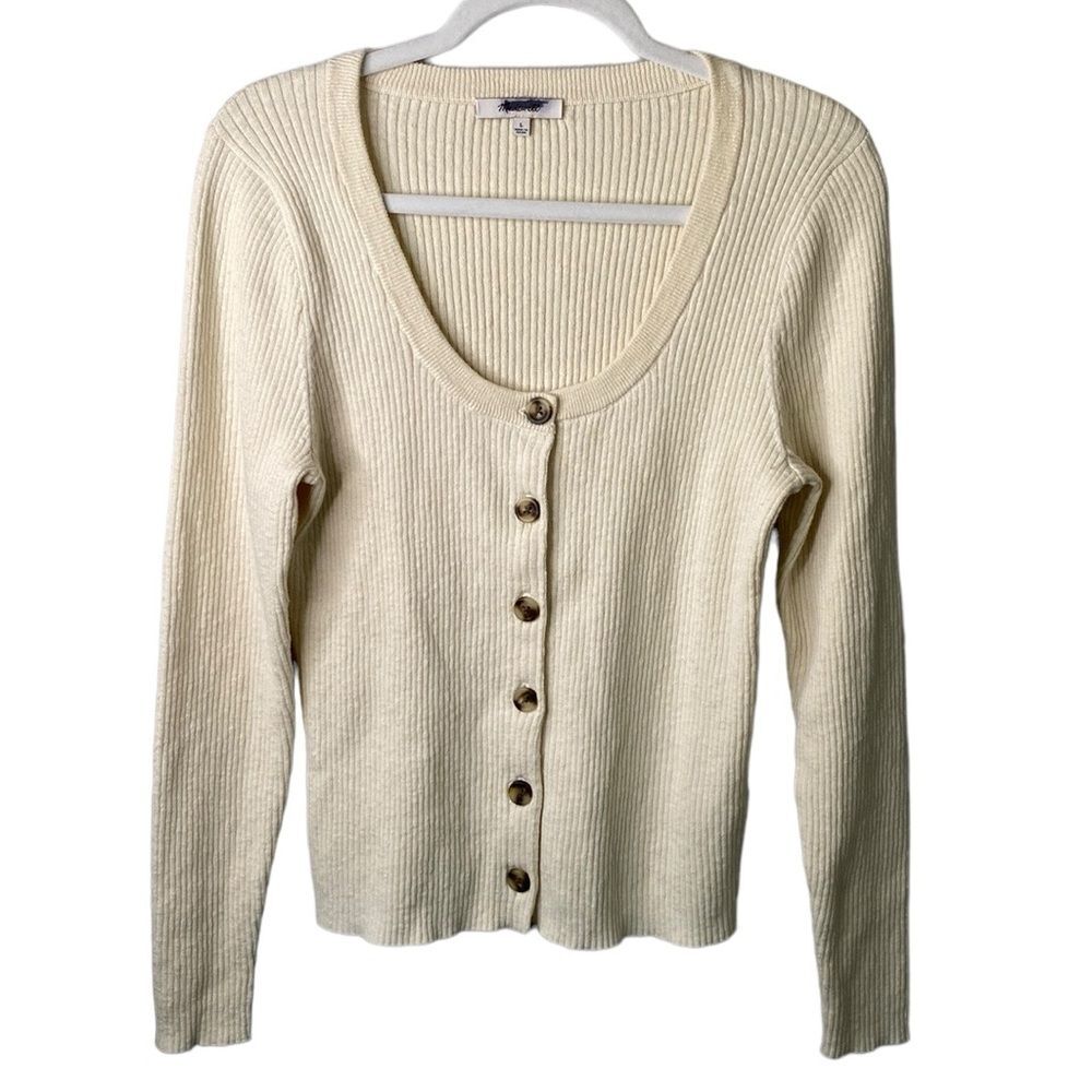 Madewell Scoopneck Ribbed Crop Cardigan Sweater Long Sleeve Top Style NG738